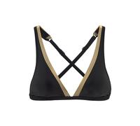 Triangel-Bikini-Top LASCANA "Elodie", Damen, Gr. 42, Cup C/D, gold (schwarz, goldfarben), Recycling-Polyamid, unifarben mit Farbeinsatz, Bikini-Oberteile, mit trendigem Materialeinsatz (57579147-42) s