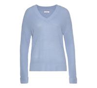V-Ausschnitt-Pullover LASCANA, Damen, Gr. 36/38, blau (bleu), Strick, Obermaterial: 100% Polyacryl, unifarben, casual, figurumspielend hüftlang, V-Ausschnitt, Langarm Aufschlag, Pullover, aus weichem