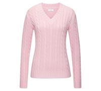 V-Ausschnitt-Pullover LASCANA "mit Zopfstrickmuster", Damen, Gr. 40/42, rosé, Strick, Obermaterial: 50% Baumwolle, 50% Polyacryl, Zopfmuster, figurumspielend hüftlang, V-Ausschnitt, Rippbündchen, Pull