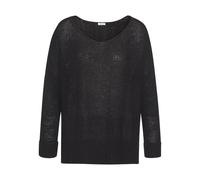 V-Ausschnitt-Pullover LASCANA, Damen, Gr. 44/46, schwarz, Strick, Obermaterial: 65% Polyacryl, 35% Polyamid, unifarben, figurumspielend hüftlang, V-Ausschnitt, Pullover, leichter Pullover in grobem St