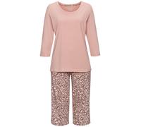 Capri-Pyjama VIVANCE DREAMS, Damen, Gr. 40/42, schwarz (rosa, schwarz, gemustert), Single Jersey, Obermaterial: 100% Baumwolle, gemustert, Basic, Basic 3/4-Länge, Rundhals, 3/4-Ärmel eingesetzt, Homew