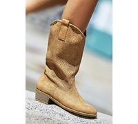 Westernstiefel LASCANA, Damen, Gr. 37, braun (camelfarben), Obermaterial: 100% Textilmaterial. Decksohle: 100% Lederimitat. Futter: 100% Lederimitat. Laufsohle: 100% Synthetik, unifarben, Schuhe Somme