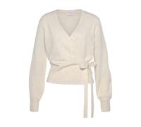 Wickelstrickjacke LASCANA, Damen, Gr. 44/46, beige (creme), Strick, Obermaterial: 52% Polyester, 44% Polyacryl, 4% Elasthan, meliert, unifarben, sehr bequem hüftlang, Rippbündchen, Strickjacken, mit b
