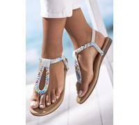 Zehentrenner LASCANA, Damen, Gr. 41, beige (beige, blau), Obermaterial: 100% Lederimitat. Futter: 100% Lederimitat. Decksohle: 100% Lederimitat. Laufsohle: 100% Synthetik, mehrfarbig, Flechtoptik, cas