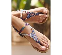 Zehentrenner LASCANA, Damen, Gr. 40, blau, Obermaterial: 100% Baumwolle. Decksohle: 100% Textilmaterial. Laufsohle: 100% Synthetik, mehrfarbig, Schuhe Zehentrenner, Sandale, Pantolette mit Stretcheins