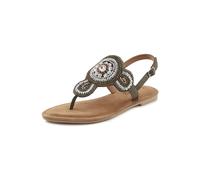 Zehentrenner LASCANA, Damen, Gr. 36, grün (olivgrün), Obermaterial: 80% Synthetik, 20% Schafsleder. Futter: 100% Schafsleder. Decksohle: 100% Ziegenleder. Laufsohle: 100% Synthetik, bestickt, feminin,