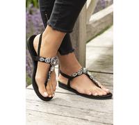 Zehentrenner LASCANA Gr. 39, schwarz Damen Schuhe Zehensteg-Sandalen Sandale, Pantolette mit Schmucksteinen VEGAN (42162668-39)