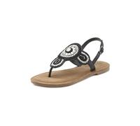 Zehentrenner LASCANA "Sandale, Pantolette" Gr. 42, schwarz Damen Schuhe Zehenstegsandale Damenschuh Riemchensandale Sommerschuh Zehensteg-Sandalen mit aufwendiger Verzierung in Glitzer-Optik und softer Lederinnensohle (79987813-42)