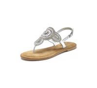 Zehentrenner LASCANA Gr. 35, silberfarben Damen Schuhe Zehenstegsandale Damenschuh Riemchensandale Sommerschuh Zehensteg-Sandalen Sandale, Pantolette, aufwendige Verzierung & softer Lederinnensohle (63044249-35)