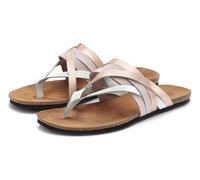 LASCANA Zehentrenner Sandale, Pantolette aus Leder mit Korkfußbett (37723326-42) rosé