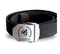 Lasernauten Gürtel Stoff Textil mit Edelstahlschnalle mit Gravur Elektriker Zunftzeichen und Wunschtext personalisiert Workwear Arbeitshose Elektroniker