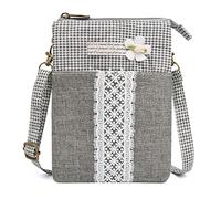 LassZone Kleine Umhängetasche für Damen, Segeltuch, Handytasche, Damen, Nationalmuster, Handtaschen, Mädchen, Mini-Umhängetaschen, Geldbörse, Münzbeutel, A Greyish-Green, Small