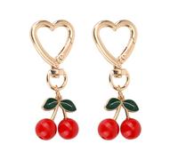 lasuroa 2 Stück Kirsch-Schlüsselanhänger, Herzform-Schlüsselring mit Kirsch-Anhänger Ästhetischer Schlüsselanhänger Taschenanhänger für Damen Rucksack Handtasche Geldbörse Autozubehör