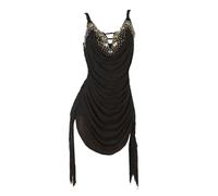 Latein-Tanzkleider Für Damen Rollkragen Ärmellos Ballsaal Salsa Samba Latein Turnierkleid Unregelmäßiger Saum Tango Soziale Wettbewerb Kostüme Walzer Performance Kleid,Schwarz,XL