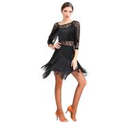 Lateinisches Tanzkleid Damen Fransen Latein Tanzkleider Für Frauen Latein Turnierkleid Ballsaal Rückenfrei Salsa Samba Rumba Chacha Kostüm Geschenke Für Frauen,Schwarz,S