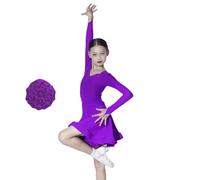 Lateinisches Tanzkleid für Mädchen, 2-Teilig, Geteilt, Langärmlig, V-Ausschnitt, Modern, Ballsaal, Party, Tango, Cha-Cha, Salsa, Top, Rock, Übungskleidung
