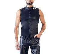 Latex Ähnliches Herren Swinger-Club Kinkywear Kinky-Outfit Netzhemd Lackleder Kurzarm Netzshirt Clubwear Lederhemd Dessous Techno Outfit Fitness Leder Shirts Für Männer