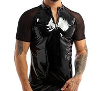 latex, Latex Ähnliches Herren Herren-Reizwäsche Netzoberteil Netzshirt Clubwear Swinger-Club Kinkywear Lackleder Kurzarm Techno Outfit Kinky-Outfit Netzhemd Lederhemd Dessous Für Männer