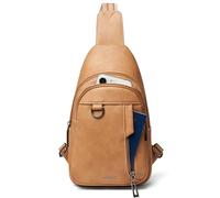 LATMAP 7L Sling Bag Damen,Brusttasche Damen Kleine Crossbody Bag PU Leder Tasche Umhängetasche Diebstahlsicher Schultertasche für Outdoor Sport,Tan