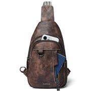 LATMAP 7L Sling Bag Damen,Brusttasche Damen Kleine Crossbody Bag PU Leder Tasche Umhängetasche Diebstahlsicher Schultertasche für Outdoor Sport,Coffee