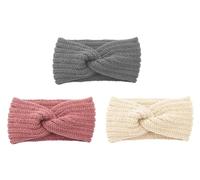 LATRAT 3 Stück Stirnband Mädchen Winter - Gehäkeltes Warmes Fleece Stirnband für Damen - Beige, Grau, Rosa