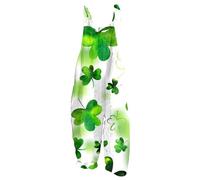 Latzhose Blau Damen Schwarzer Jumpsuit Kostüm Kleeblatt Druck St Patricks Day Kuschelig Romper Wide Leg Strampler Racerback Ärmelloser Playsuit Grün 3Xl