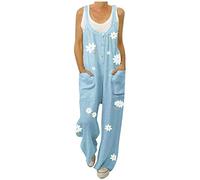 Latzhose Damen Arbeitshose Garten - Stoff-Latzhose Damen Sommer Lang Jumpsuit Leinen-Sommerhose Weite Latzhosen Mit Taschen Arbeitsoverall Oversize Loose Haremshose Baggy Vintage Hosenträger
