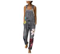 Latzhose Damen Jeans Lang Boyfriend Jeanslatzhose Blumen Oversize Jeanshose Loose Fit Denim-Hose Vintage Jeans-Latzhosen Frauen Jeansoveralls Playsuit Romper Trägerhose Latzjeans