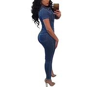 Latzhose Damen Jeans Lang: Einteiler Damen Jumpsuit Jeans Overall Ärmellosee Sexy Jumpsuit Sommer Neckholder Playsuit Vintage RüCkenfrei Jeanshose Skinny Fit Denim Overall Lang Party Romper