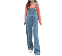Latzhose Damen Jeans Weite Bein Jumpsuit Blau Jeans Overall Loose Fit Baggy Playsuits Sommer Boho Strampler Ärmellos Overalls Casual Adjustable Bib Pants