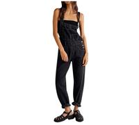 Latzhose Damen Jeans Weite Bein Jumpsuit Jeanslatzhose Blaue Jeans Overall Loose Fit Baggy Playsuits Sommer Boho Strampler Ärmellos Overalls Casual Adjustable Bib Pants für Karneval Fasching Party