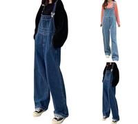 Latzhose Damen Jeans Weite Bein Jumpsuit Jeanslatzhose Blaue Jeans Overall Loose Fit Baggy Playsuits Sommer Boho Strampler Ärmellos Overalls Casual Adjustable Bib Pants für Karneval Fasching Party