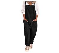 Latzhose Damen Leinen-Latzhosen Arbeitshose Sommer Leinenhose Baggy Oversize Haremshose Elegant Große Größe Sommeroveralls Stoff-Hosen Vintage Hosenträger Trägerhose Sommerhose