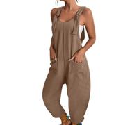 Latzhose Damen Sommer Weites Bein Jumpsuit mit Tasche Lässig Lose Overall für Frauen Strampelanzüge Ärmellos Latzhose Braun S