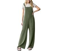 Latzhose Damen Weite Bein Schlag Jumpsuit Loose Fit Lässiger Cord-Overall Baggy Playsuits Sommer Lang Boho Strampler Ärmellos Overalls Casual Adjustable Bib Pants mit Taschen