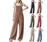 Latzhose Damen Weite Bein Schlag Jumpsuit Loose Fit Lässiger Cord-Overall Baggy Playsuits Sommer Lang Boho Strampler Ärmellos Overalls Casual Adjustable Bib Pants mit Taschen