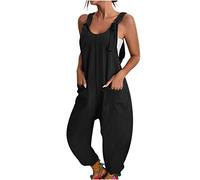 Latzhosen Für Damen Sommer - Stoff-Latzhose Damen Sommer Lang Sommerhose Mit Hosenträger Vintage Sommeroveralls Für Frauen Leinenhose Leicht Weites Bein Sommerhose Locker Strandhose/Damenoveralls