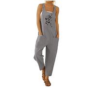 Latzhosen Für Damen Stoff-Latzhose Leinenhose Sommer Lang Sommeroveralls Frauen Leinen-Latzhose Mit Taschen Jumpsuits Loose Fit Strampler Overall Rompers Baggy Sommerhose Jumpsuit