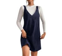 Latzkleid Damen Cord Kurz Kleider Winter A Linie Winterkleid Damen Elegant V Ausschnitt Overallkleid Winter Ärmellos Frühlingskleid Latzrock Cordkleid Latz Herbstkleid Einfarbig Damenkleider