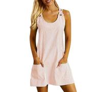 Latzkleid Damen Kurz -Trägerkleid Sommer Minikleid Latzrock Sommerkleid Rundhals Streifen Latzkleider Vintage Hosenträger Kleid mit Taschen Strandkleid Elegant Freizeitkleid Ärmelloses