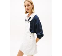 Latzkleid TOMMY JEANS "DENIM DUNGAREE DRESS FLG BJ6099", Damen, Gr. XS (34), N-Gr, denim weiß, Denim/Jeans, Obermaterial: 100% Baumwolle, unifarben, regular fit kurz, Kleider, in Mini-Länge, Regular F