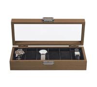 LAUBLUST Uhrenbox aus MDF 6 Fächer - ca. 31 x 12 x 7 cm, Naturbraun | Uhrenkasten mit Sichtfenster-Deckel