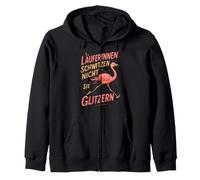 Laufen joggen lustig Spruch Flamingo Läuferin sie Glitzern Kapuzenjacke