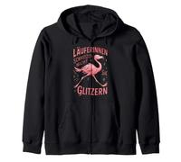 Laufen joggen lustig Spruch Flamingo Läuferin sie Glitzern Kapuzenjacke