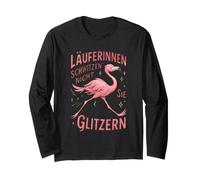 Laufen joggen lustig Spruch Flamingo Läuferin sie Glitzern Langarmshirt