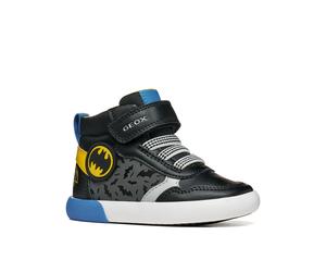 Lauflernschuh GEOX "B GISLI BOY", Baby, Gr. 27, schwarz (schwarz, gelb), Lederimitat, Textil, Schuhe Lauflernschuh, Freizeitboots, High-Top-Sneaker, Klettschuh mit BATMAN Motiv (95374007-27) schwarz,