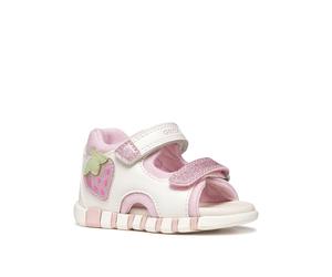 Lauflernschuh GEOX "B SANDAL IUPIDOO GIR", Baby, Gr. 26, weiß, pink, Lederimitat, Textil, Schuhe Lauflernschuh, Babyschuh mit Aufnäher, Größenschablone zum Download (62033902-26) weiß, pink