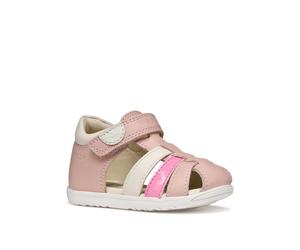 Lauflernschuh GEOX "B SANDAL MACCHIA GIR", Baby, Gr. 26, rosa, Leder, Lederimitat, kontrastfarbene Details, Schuhe Lauflernschuh, Babyschuh mit Klettverschluss, Größenschablone zum Download (38797630-