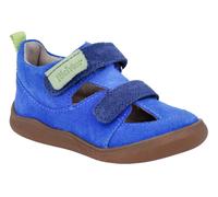 Lauflernschuh RICHTER "Samy WMS: mittel", Jungen, Gr. 24, lagoon, nautical, lime, Leder, Veloursleder, kontrastfarbene Details, Schuhe Lauflernschuh, Sandale mit Klettverschluss, Größenschablone zum D