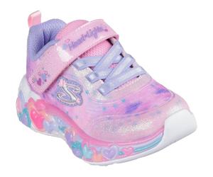 Lauflernschuh SKECHERS "ETERNAL HEART LIGHTS", Baby, Gr. 21, bunt (hellrosa, multi), Lederimitat, Textil, Glitzer, Schuhe Lauflernschuh, Blink,-Klettschuh mit Herz-Applikation, Größenschablone zum Dow